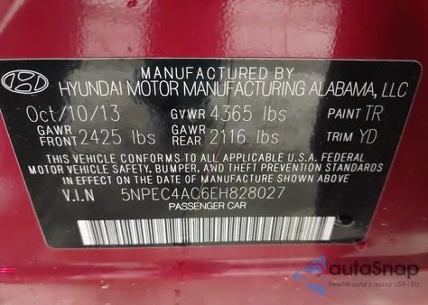 2014 Hyundai Sonata Limited z USA, uszkodzony, nr VIN 5NPEC4AC6EH828027